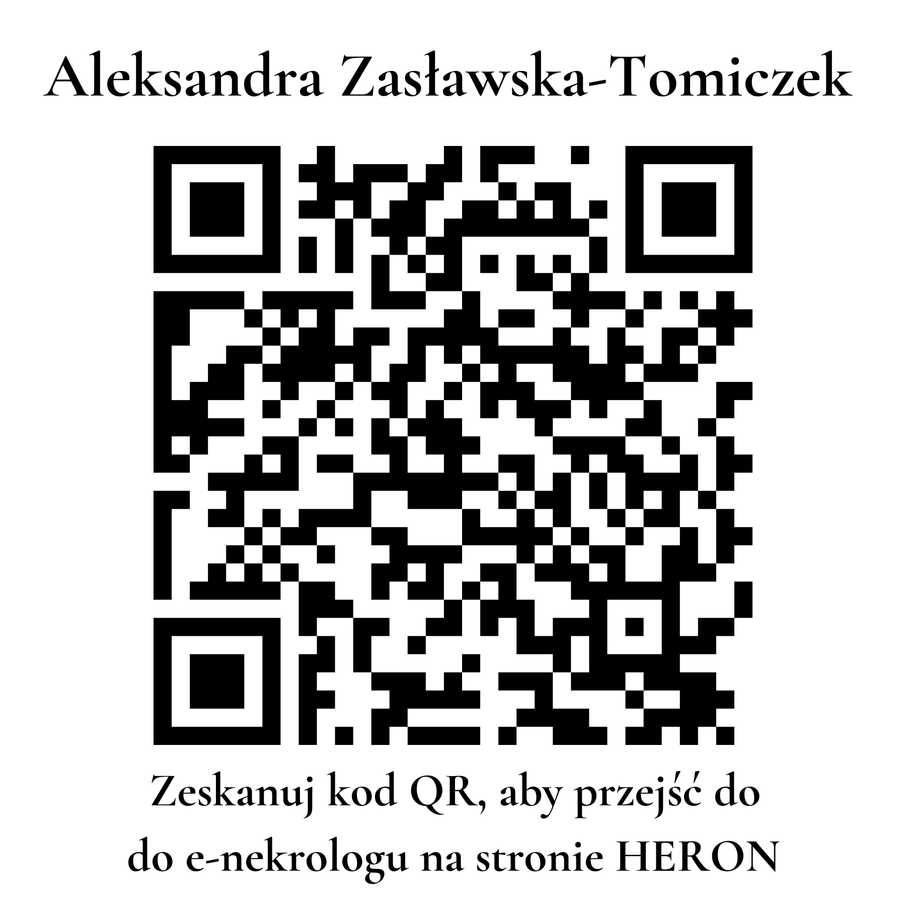 Kod QR do nekrologu Aleksandra Zasławska-Tomiczek Kod QR do nekrologu Aleksandra Zasławska-Tomiczek