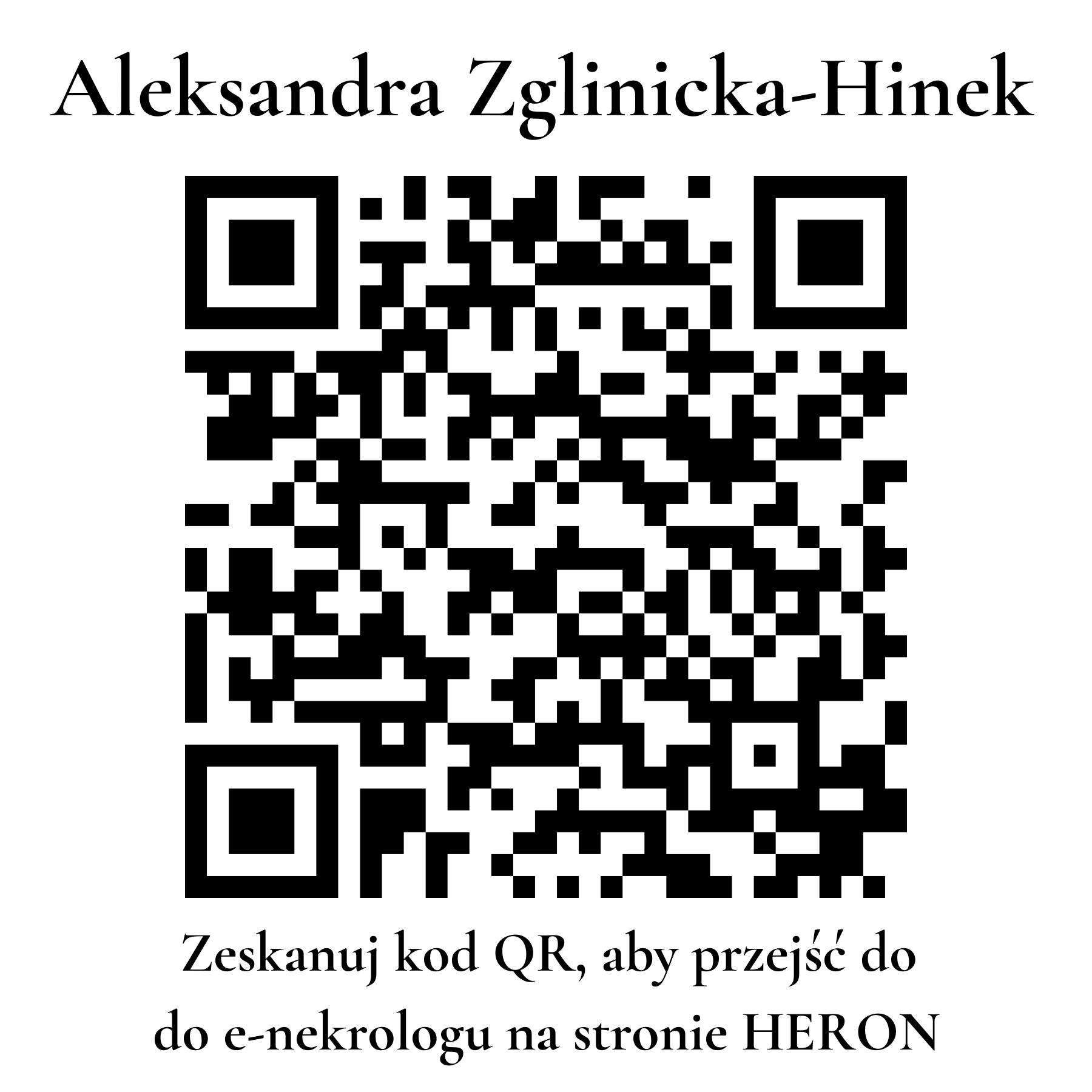 Kod QR do nekrologu Aleksandra Zglinicka-Hinek