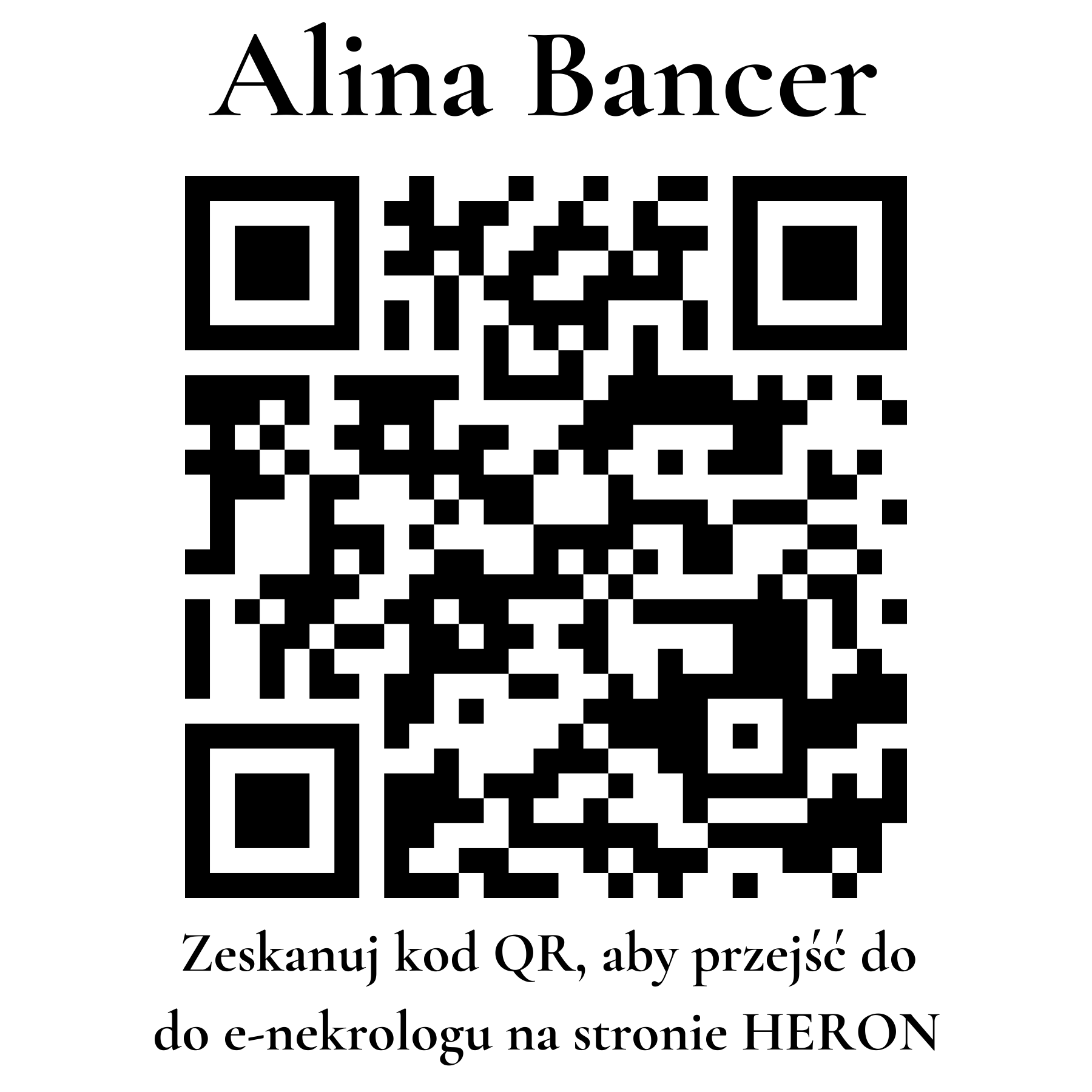 Kod QR do nekrologu Alina Bancer Kod QR do nekrologu Alina Bancer