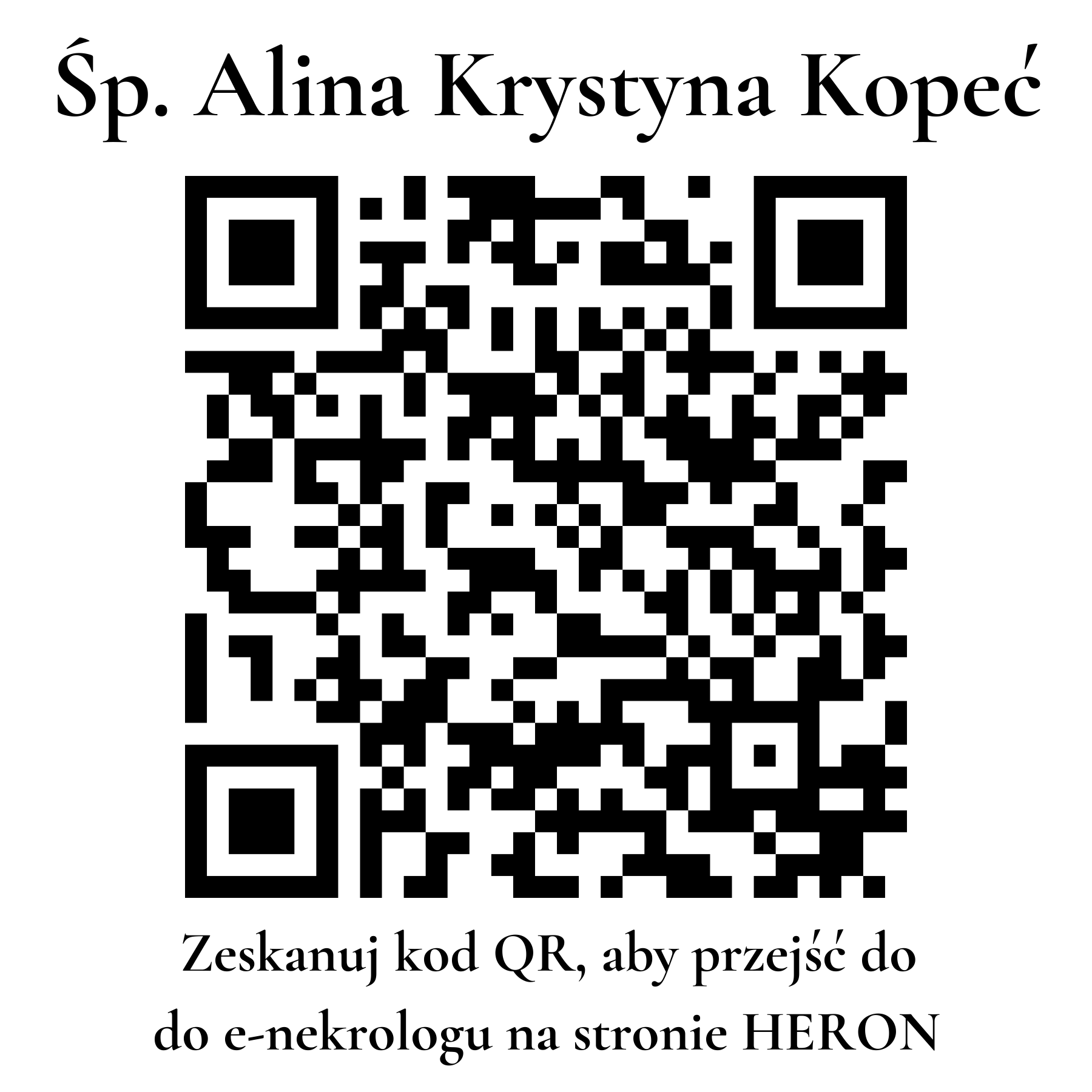 Kod QR do nekrologu Alina Krystyna Kopeć Kod QR do nekrologu Alina Krystyna Kopeć