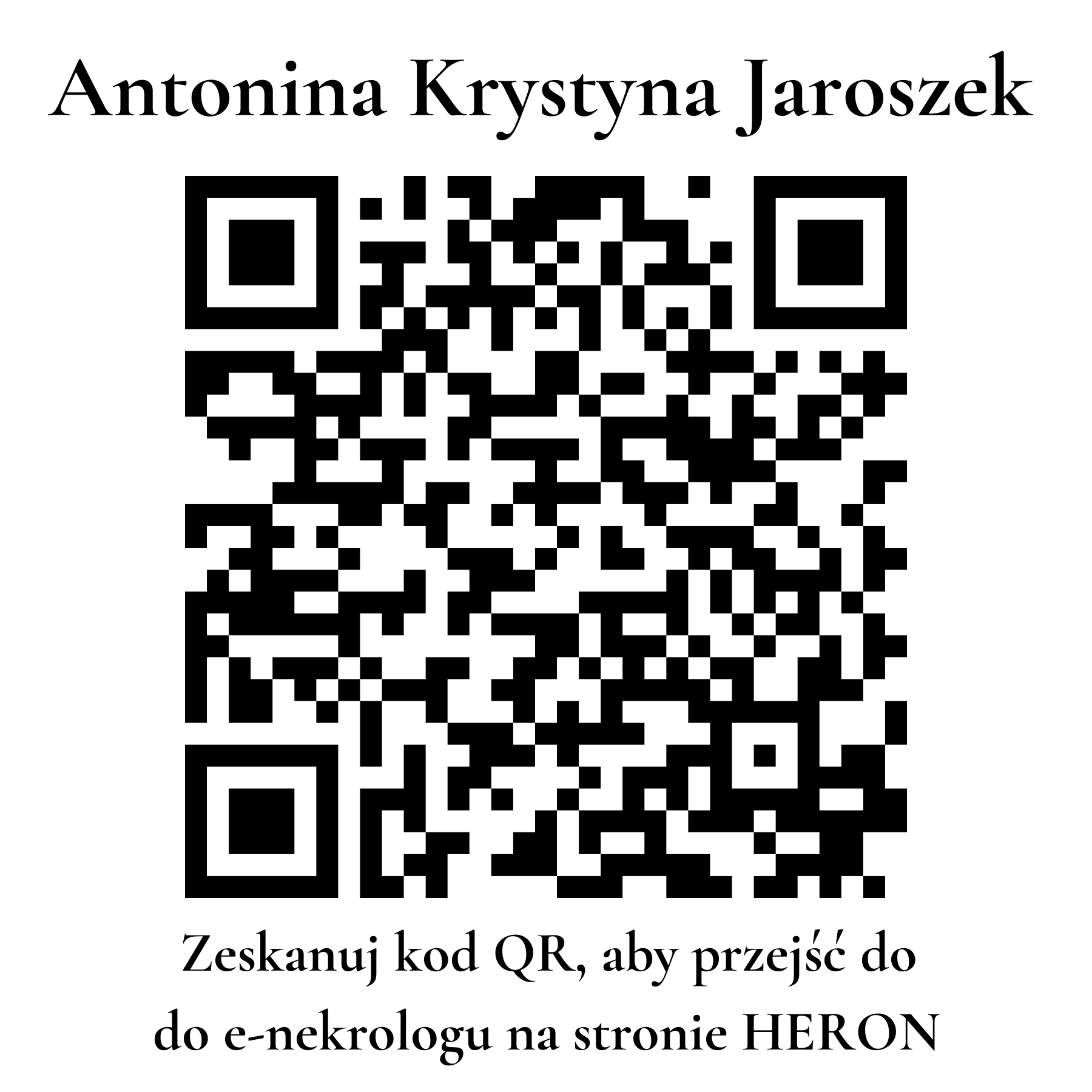 Kod QR do nekrologu Antonina Krystyna Jaroszek Kod QR do nekrologu Antonina Krystyna Jaroszek