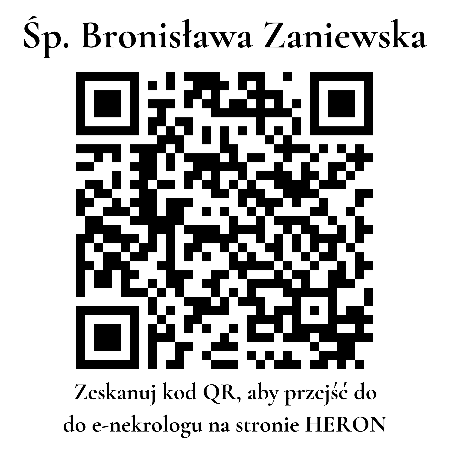 Kod QR do nekrologu Bronisława Zaniewska Kod QR do nekrologu Bronisława Zaniewska