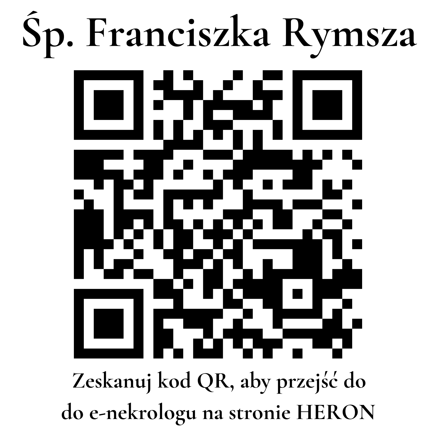 Kod QR do nekrologu Franciszka Rymsza Kod QR do nekrologu Franciszka Rymsza