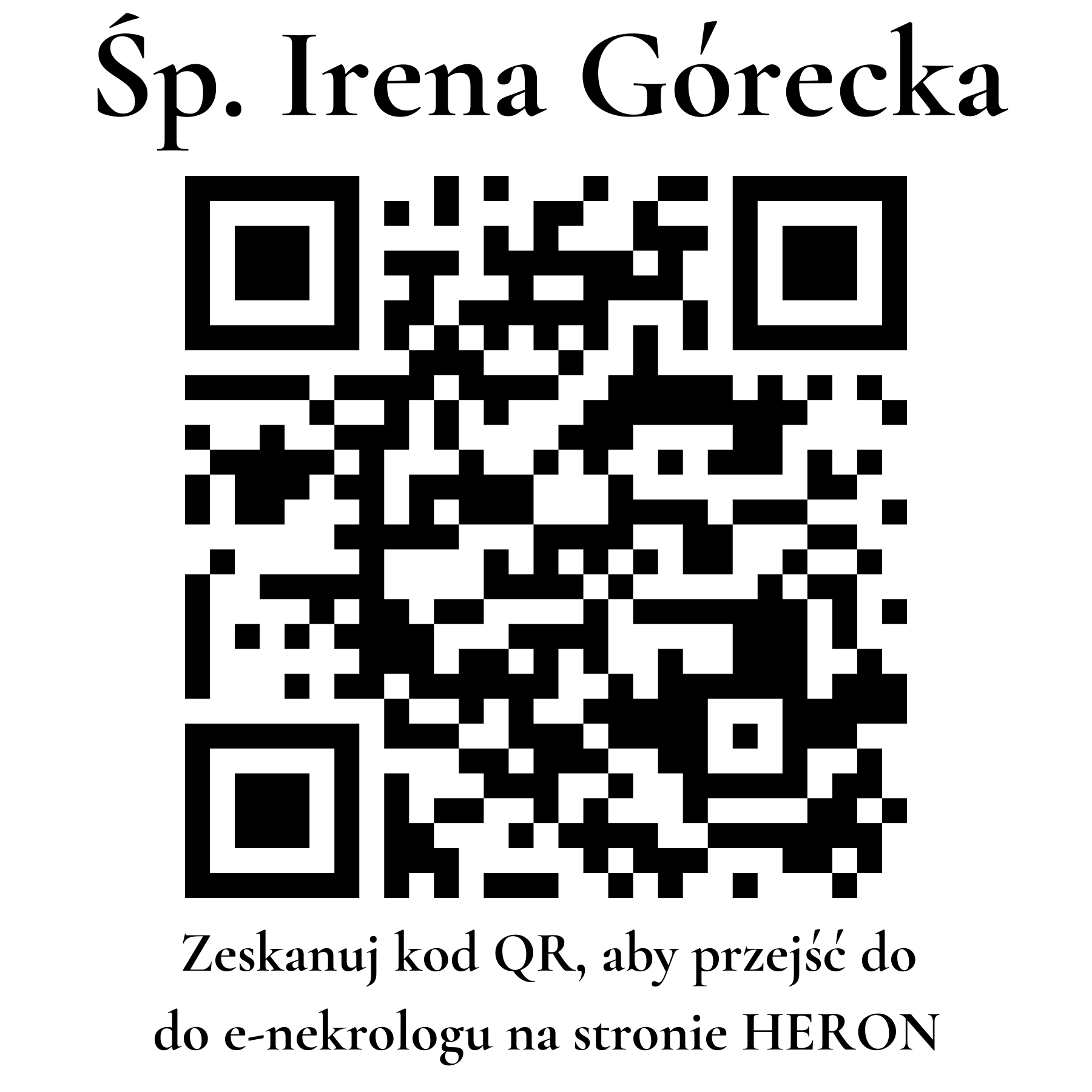 Kod QR do nekrologu Irena Górecka Kod QR do nekrologu Irena Górecka