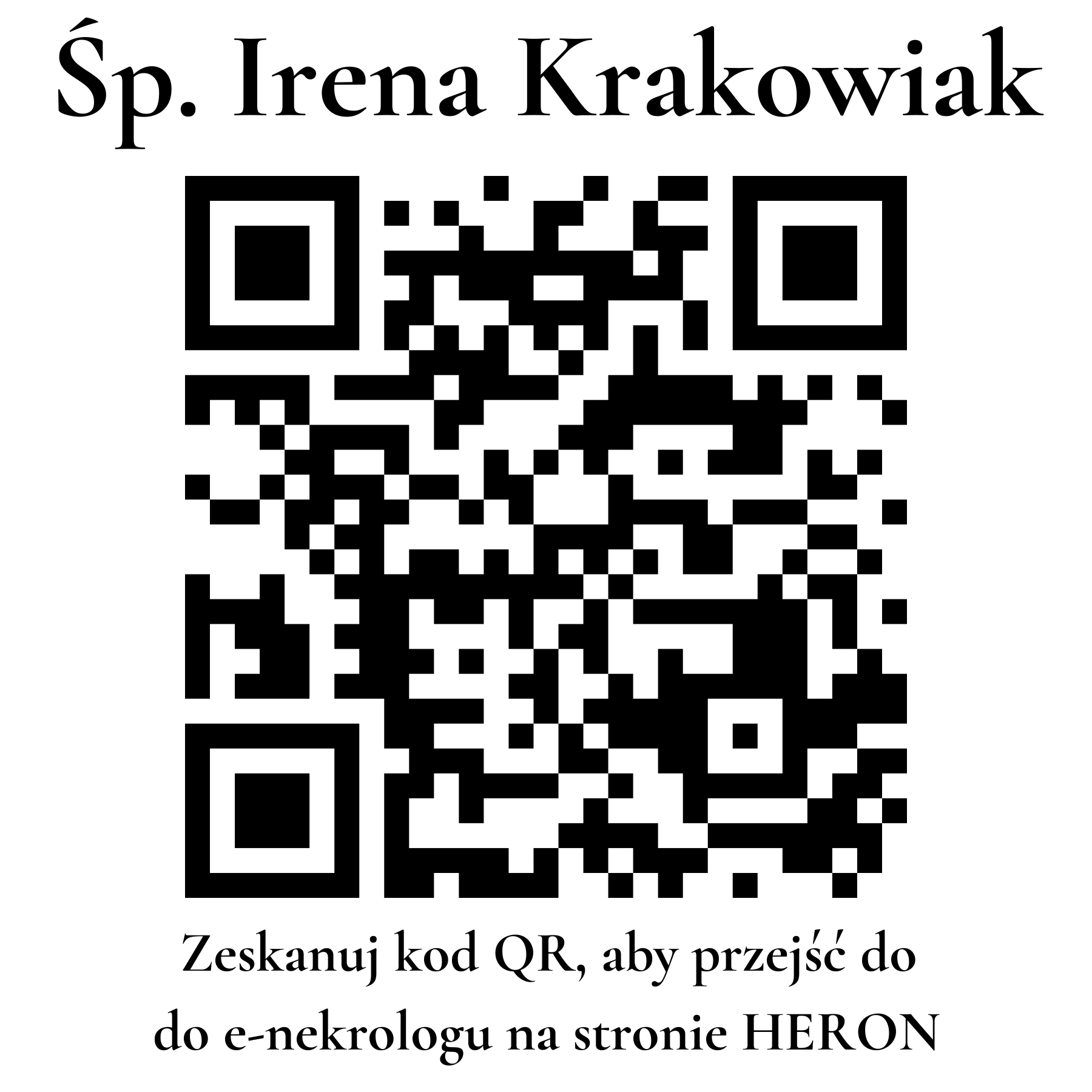 Kod QR do nekrologu Irena Krakowiak Kod QR do nekrologu Irena Krakowiak