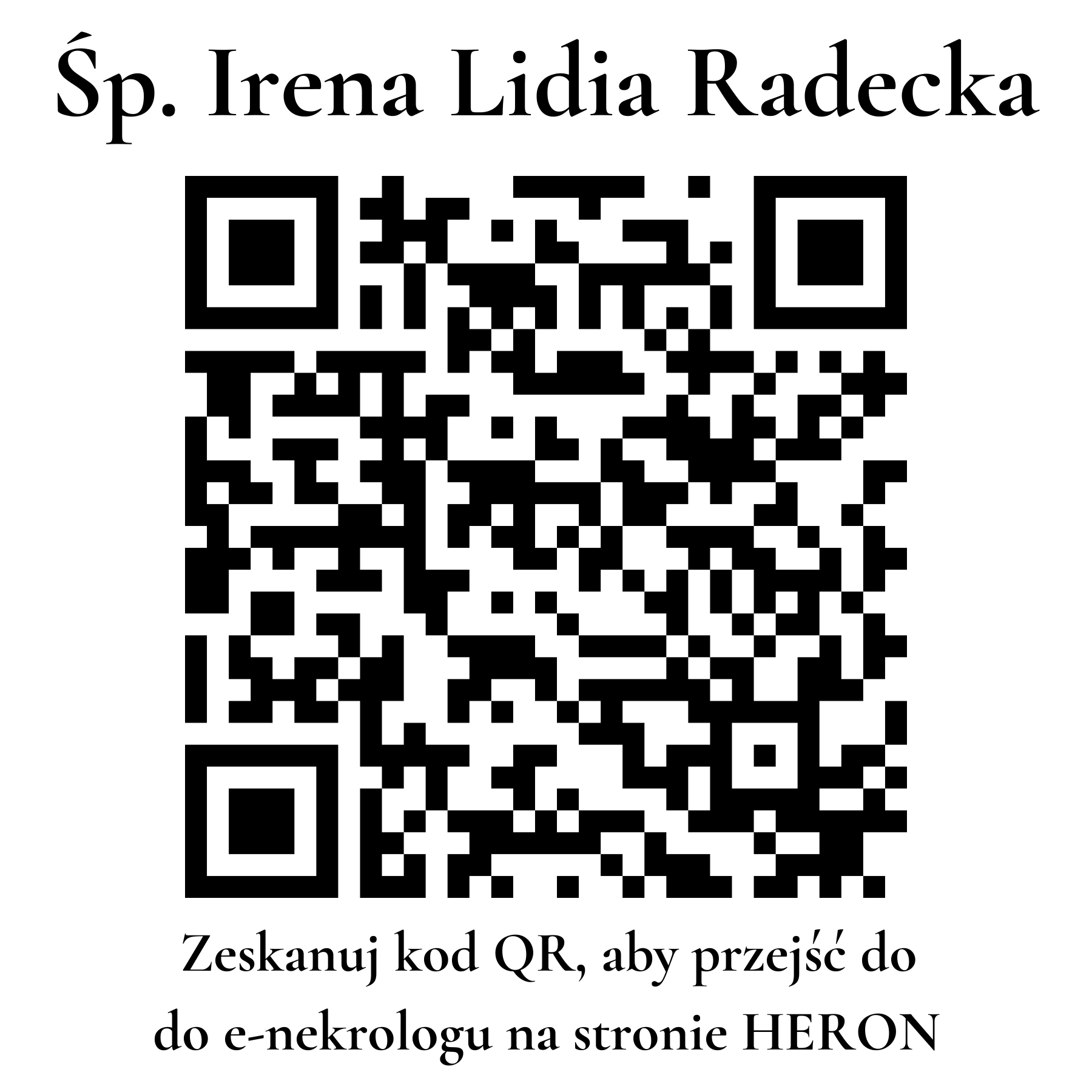 Kod QR do nekrologu Irena Lidia Radecka Kod QR do nekrologu Irena Lidia Radecka