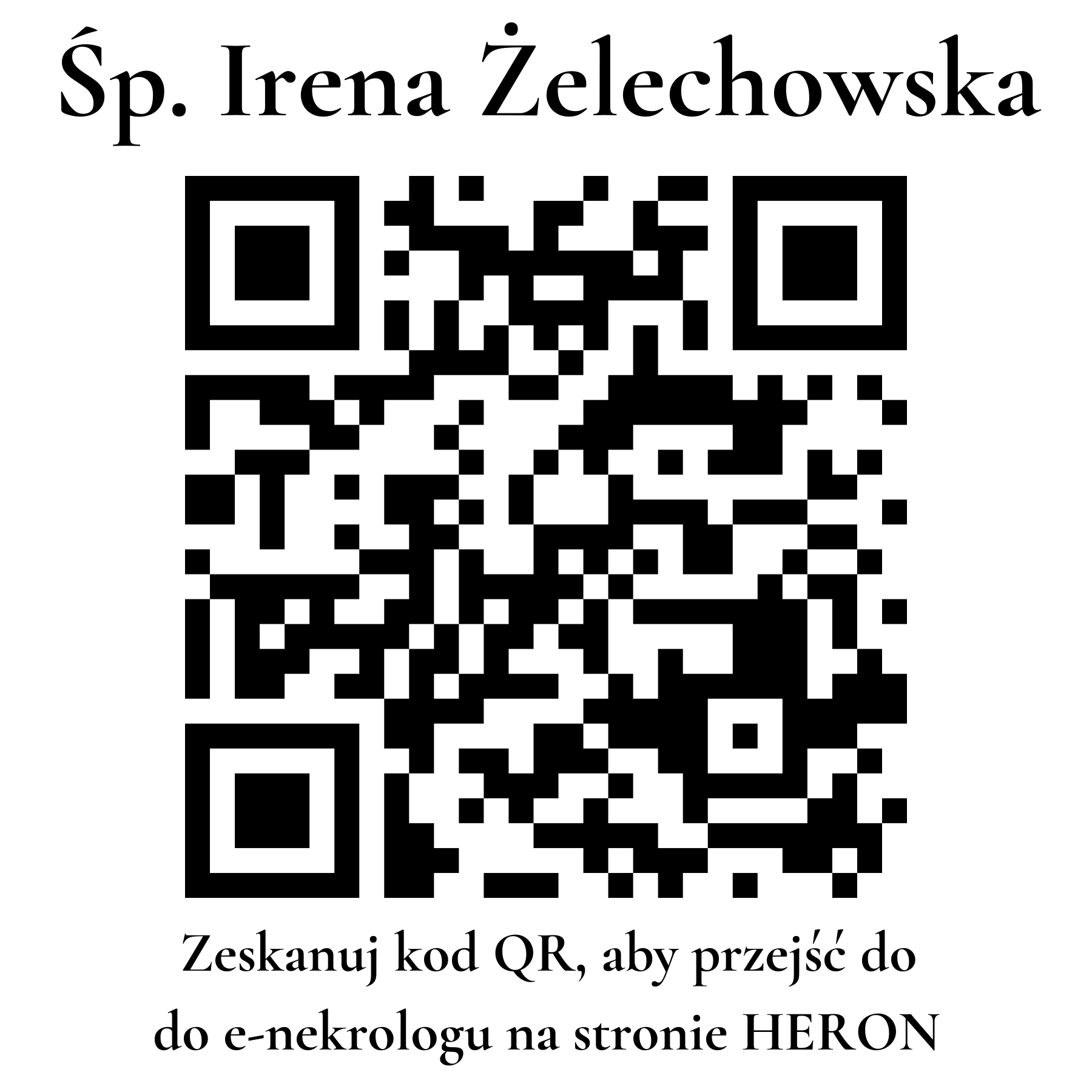Kod QR do nekrologu Irena Żelechowska Kod QR do nekrologu Irena Żelechowska