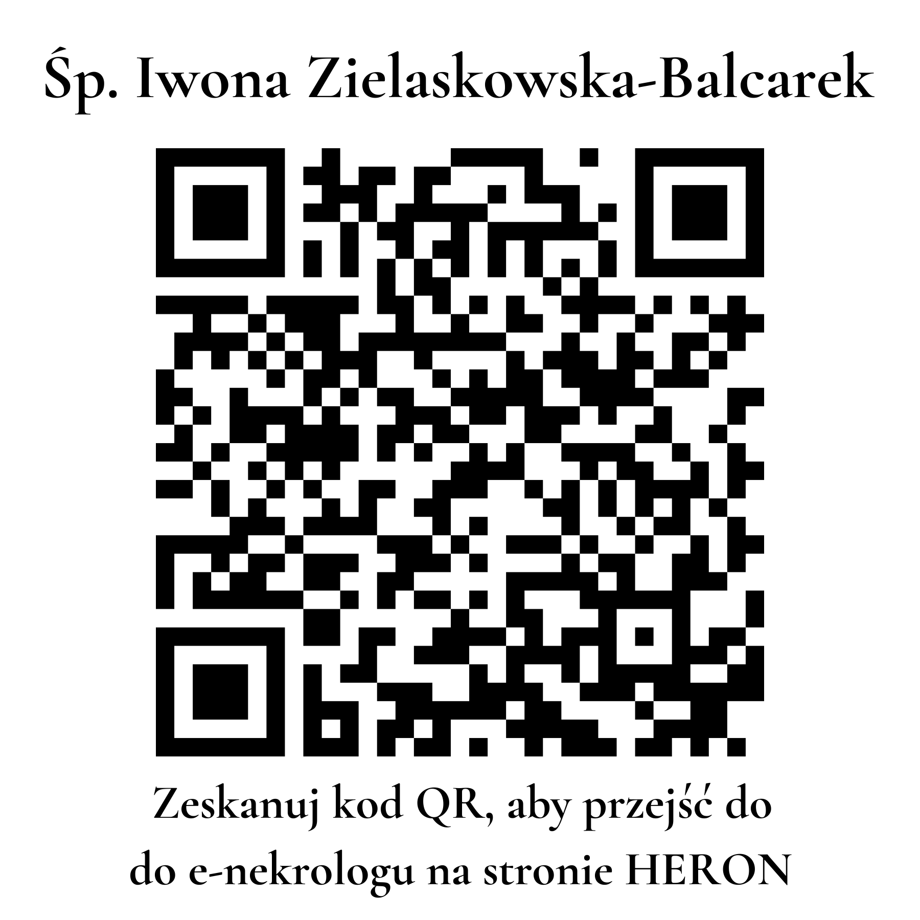 Kod QR do nekrologu Iwona Zielaskowska-Balcarek Kod QR do nekrologu Iwona Zielaskowska-Balcarek