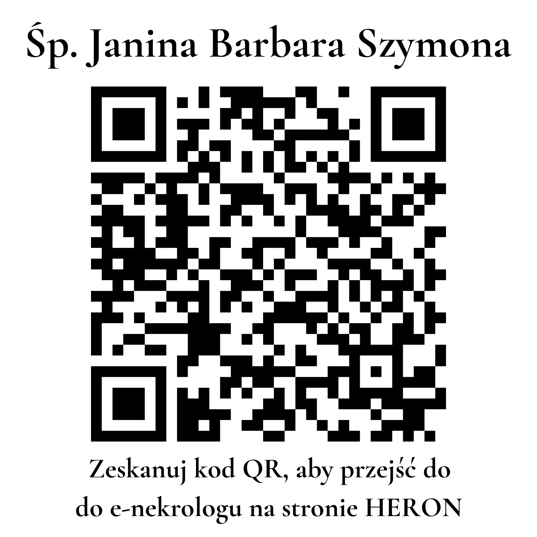 Kod QR do nekrologu Janina Barbara Szymona Kod QR do nekrologu Janina Barbara Szymona