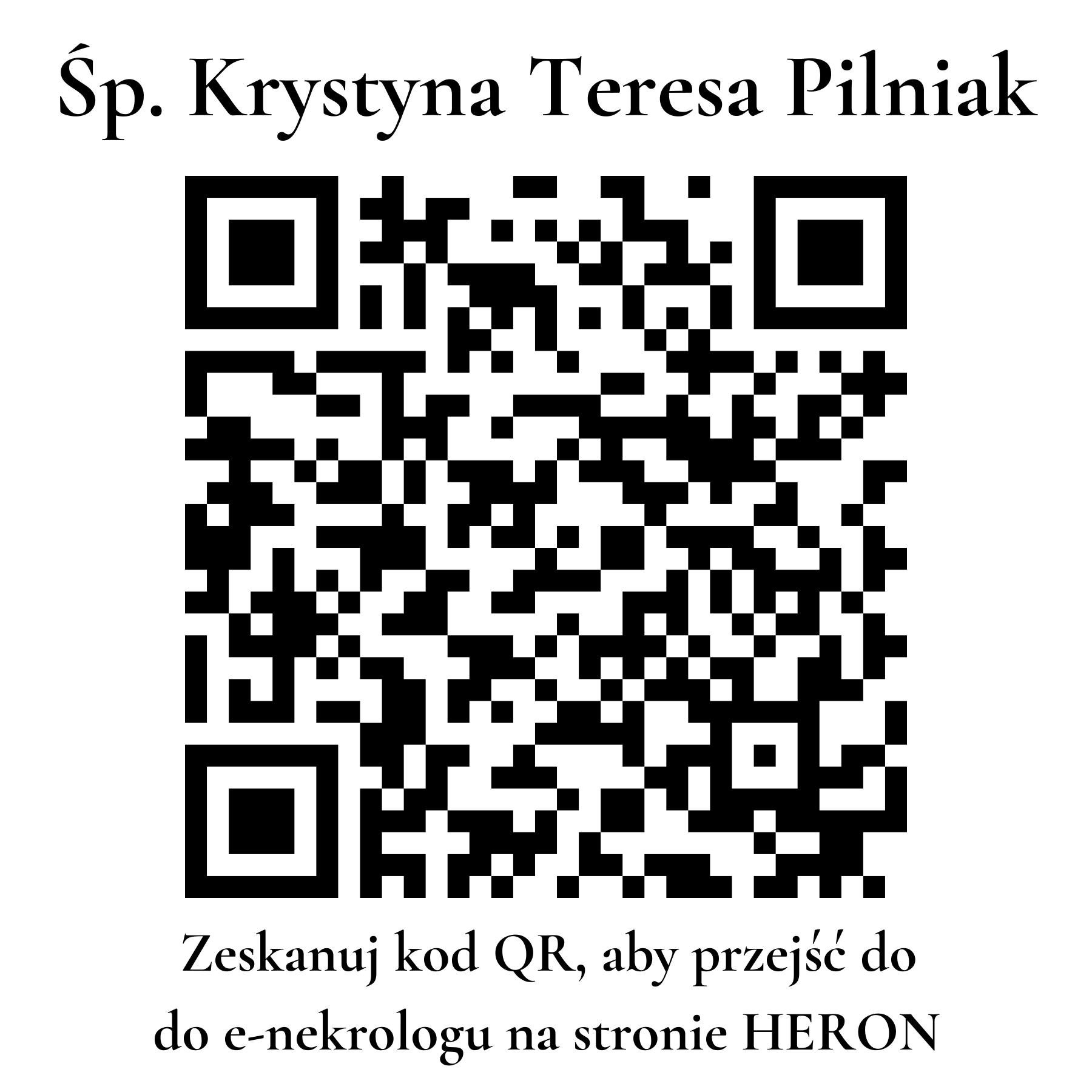 Kod QR do nekrologu Krystyna Teresa Pilniak Kod QR do nekrologu Krystyna Teresa Pilniak