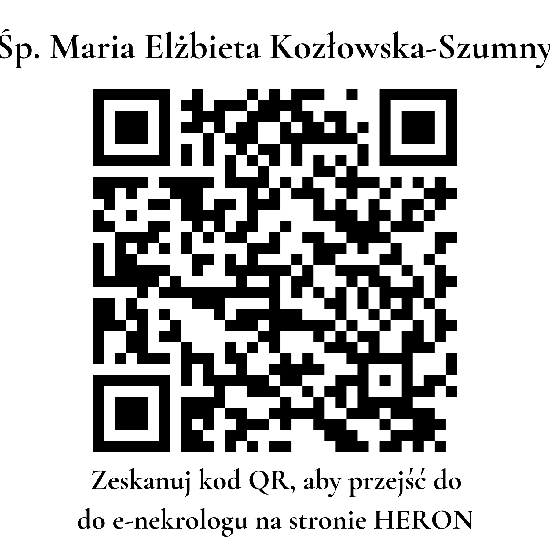 Kod QR do nekrologu Maria Elżbieta Kozłowska-Szumny Kod QR do nekrologu Maria Elżbieta Kozłowska-Szumny