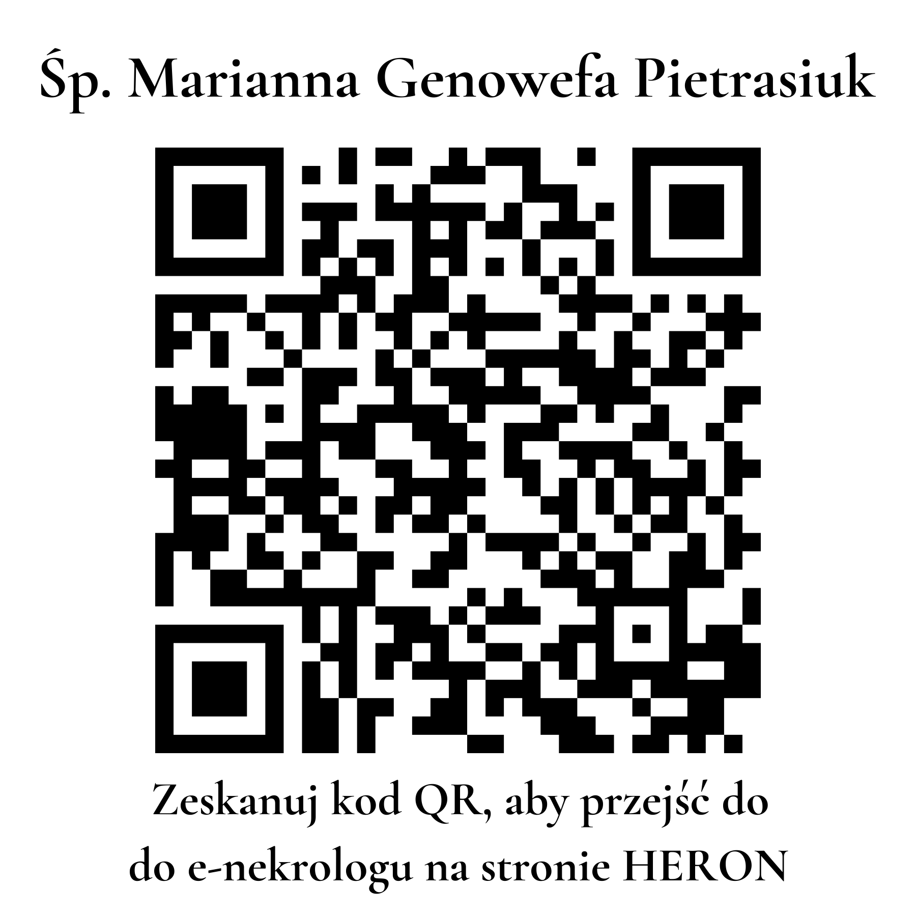 Kod QR do nekrologu Marianna Genowefa Pietrasiuk Kod QR do nekrologu Marianna Genowefa Pietrasiuk