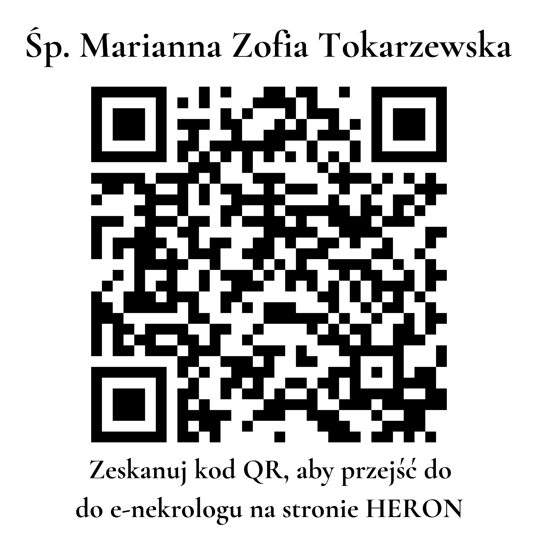 Kod QR do nekrologu Marianna Zofia Tokarzewska Kod QR do nekrologu Marianna Zofia Tokarzewska