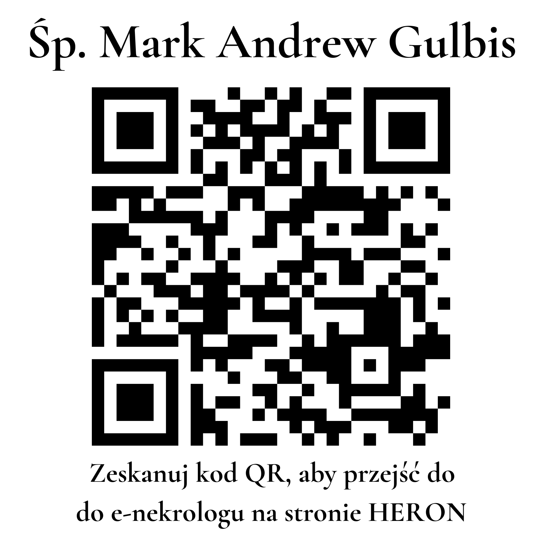 Kod QR do nekrologu Mark Andrew Gulbis Kod QR do nekrologu Mark Andrew Gulbis