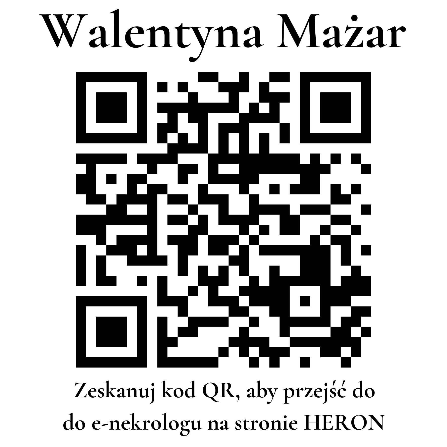 Kod QR do nekrologu Walentyna Mażar Kod QR do nekrologu Walentyna Mażar