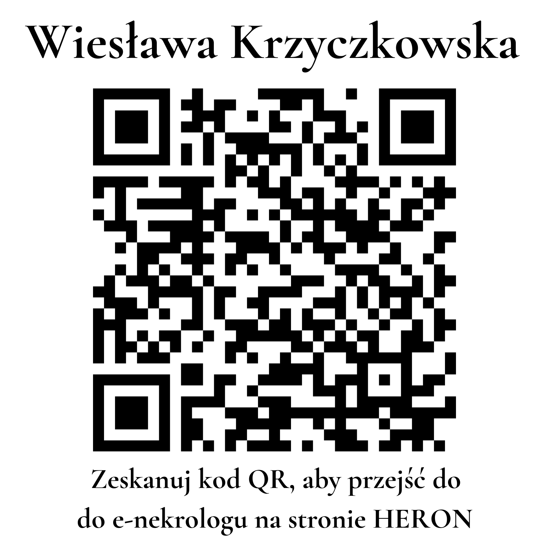 Kod QR do nekrologu Wiesława Krzyczkowska Kod QR do nekrologu Wiesława Krzyczkowska